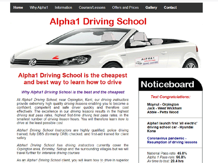 a1webcraft website creation alpha1 driving school